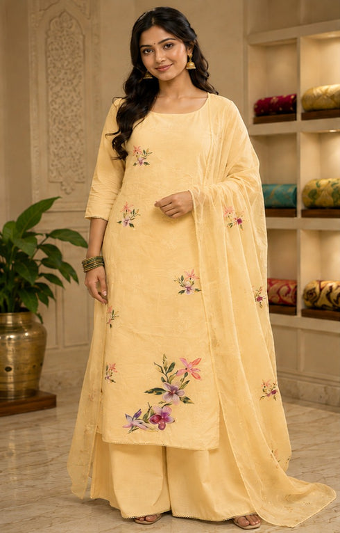 Snub Cotton Kurta Palazzo Dupatta Set Dress Material