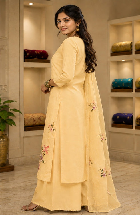 Snub Cotton Kurta Palazzo Dupatta Set Dress Material