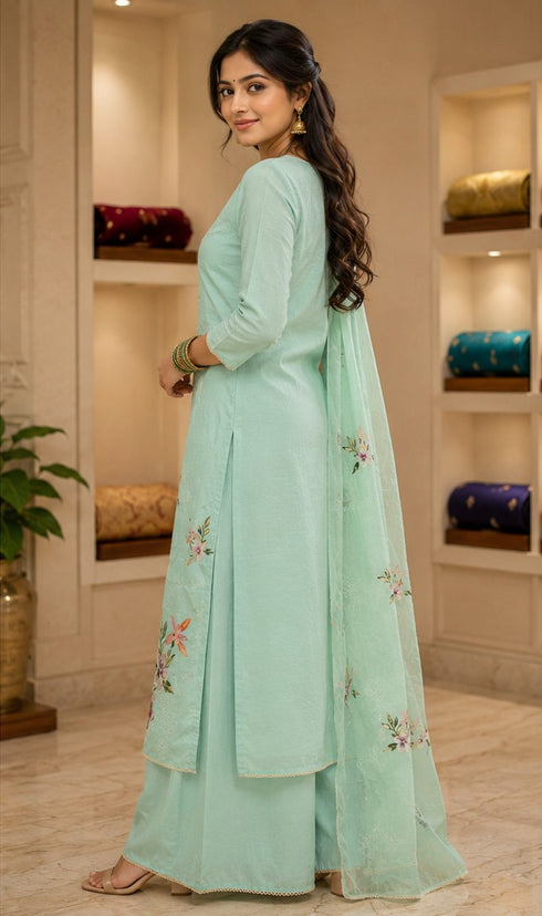Snub Cotton Kurta Palazzo Dupatta Set Dress Material