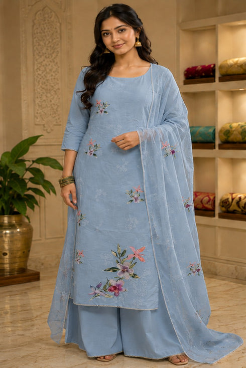Snub Cotton Kurta Palazzo Dupatta Set Dress Material