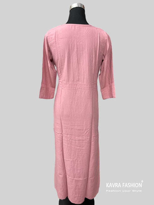 Peach Heavy Rayon Embroidered Long Anarkali Kurti