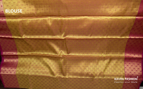 Semi Banarasi Kora Muslin Tanchui Soft Silk Saree Mustard and Pink