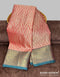 Semi Banarasi Kora Muslin Tanchui Soft Silk Saree Peach and Teal