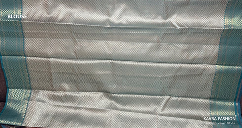 Semi Banarasi Kora Muslin Tanchui Soft Silk Saree Peach and Teal