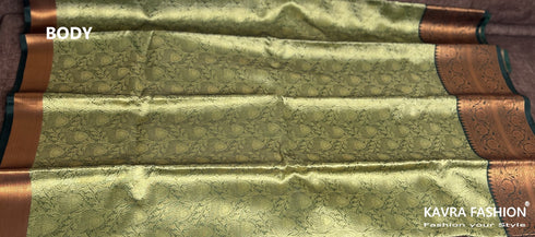 Semi Banarasi Kora Muslin Tanchui Soft Silk Saree Green