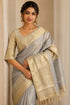 Grey Soft Semi Banarasi Tissue Silk Saree with Floral Zari Border