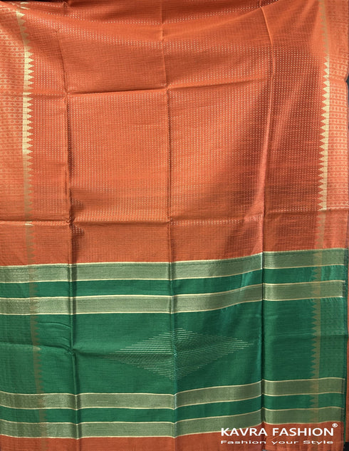 Semi Raw Silk Orange Handloom Saree with all over Khapa dots and khapa temple border