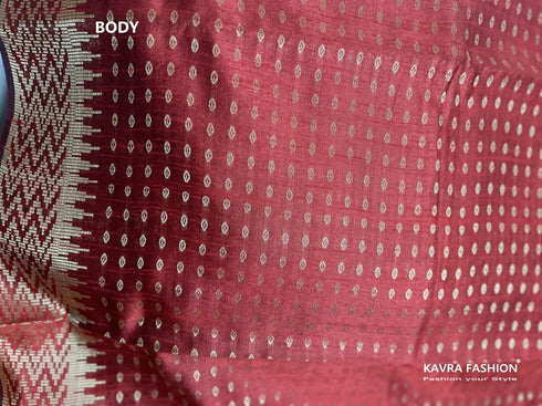 Semi Raw Silk Maroon Handloom Saree with all over Khapa dots and khapa temple border