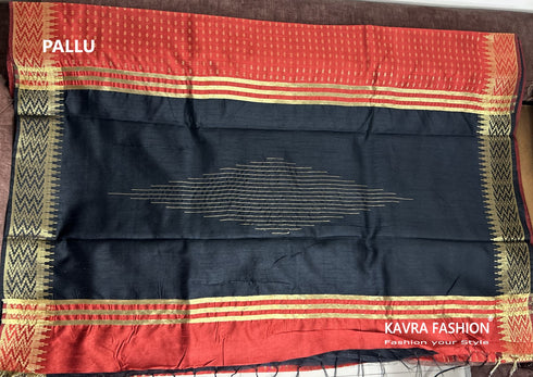 Semi Raw Silk Maroon Handloom Saree with all over Khapa dots and khapa temple border