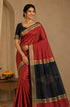 Semi Raw Silk Maroon Handloom Saree with all over Khapa dots and khapa temple border