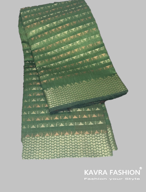 Semi Raw Silk Green Handloom Saree with all over Khapa dots and khapa border
