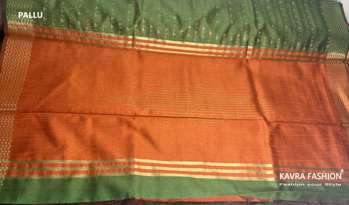 Semi Raw Silk Green Handloom Saree with all over Khapa dots and khapa border