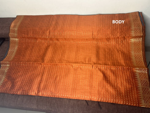 Semi Raw Silk Orange Handloom Saree with all over Khapa dots and khapa temple border