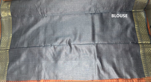 Semi Raw Silk Orange Handloom Saree with all over Khapa dots and khapa temple border