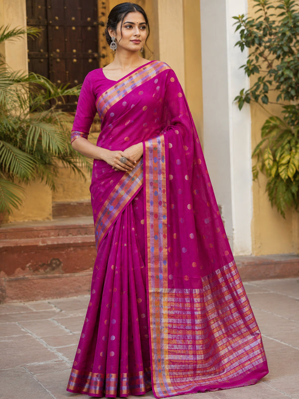Venkatagiri Pink Handloom Silk Cotton Saree with Zari Border