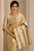 Mustard Soft Semi Banarasi Tissue Silk Saree with Floral Zari Border