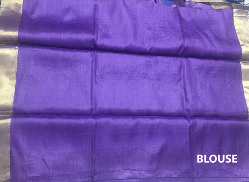 Purple Pure Kosa Silk Handloom Saree with Golden Zari Border and Hand Woven Pallu with Floral Motifs