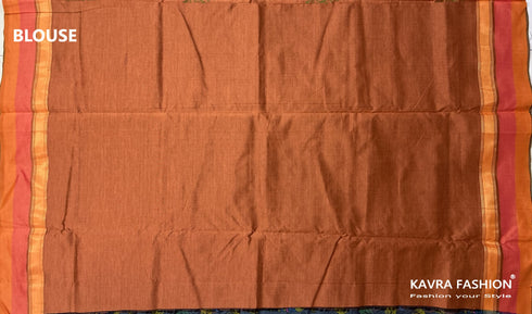 Dark Grey Semi Kanchi Cotton Kalamkari Hand Paint Handloom Saree with Contrast Pallu and Border