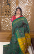 Green Semi Kanchi Cotton Kalamkari Hand Paint Handloom Saree with Contrast Pallu and Border