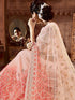 Cream and Peach Net Embroidered Wedding Saree