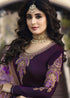 Krithika Kamra Purple Satin Georgette Embroidery Designer Salwar Suit