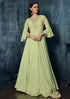 Pista Green Modal Satin Gown with Dupatta with Zari Work