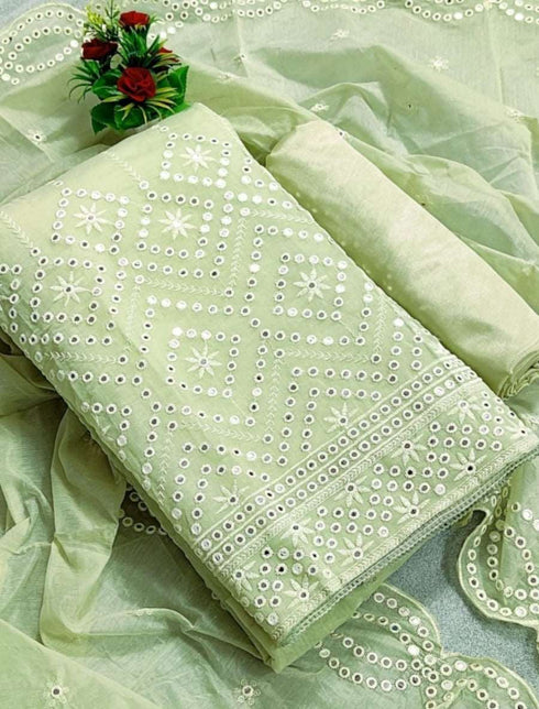 Chanderi Silk Salwar Suit with Foil Mirror Work