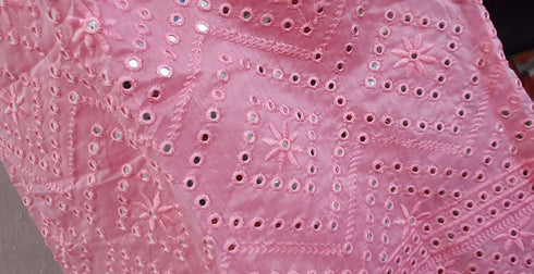 Light Pink Chanderi Silk Salwar Suit with Foil Mirror Work