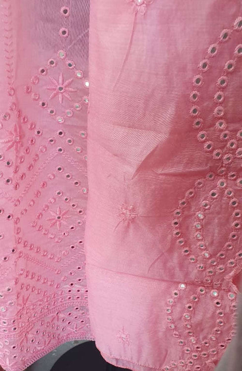 Light Pink Chanderi Silk Salwar Suit with Foil Mirror Work