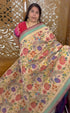 Beige Semi Kanchi Cotton Kalamkari Hand Paint Handloom Saree with Contrast Pallu and Border