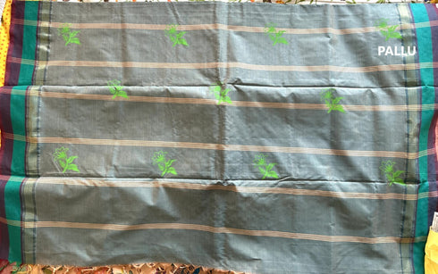 Beige Semi Kanchi Cotton Kalamkari Hand Paint Handloom Saree with Contrast Pallu and Border