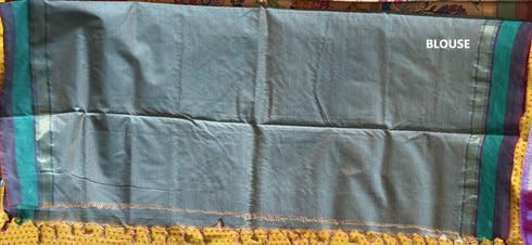 Beige Semi Kanchi Cotton Kalamkari Hand Paint Handloom Saree with Contrast Pallu and Border