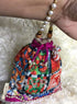 Kavra Handmade Velvet Printed Gota Patti and Beaded Pearls Potli Bag
