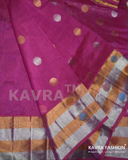 Venkatagiri Pink Handloom Silk Cotton Saree with Zari Border