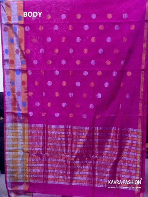 Venkatagiri Pink Handloom Silk Cotton Saree with Zari Border