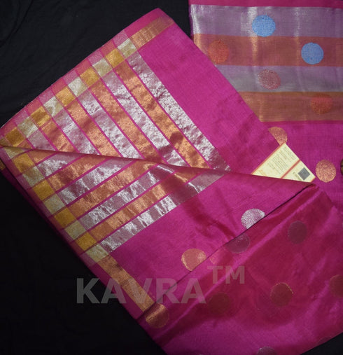 Venkatagiri Pink Handloom Silk Cotton Saree with Zari Border