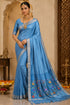 Turquoise Pure Kosa Silk Saree with Golden Zari Border and Hand Woven Pallu with Floral Motifs
