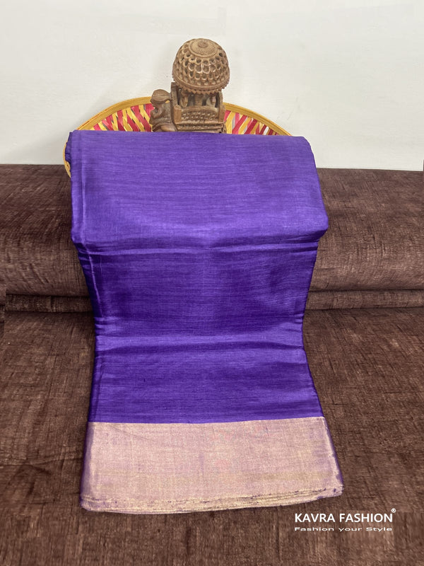 Purple Pure Kosa Silk Handloom Saree with Golden Zari Border and Hand Woven Pallu with Floral Motifs