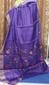 Purple Pure Kosa Silk Handloom Saree with Golden Zari Border and Hand Woven Pallu with Floral Motifs