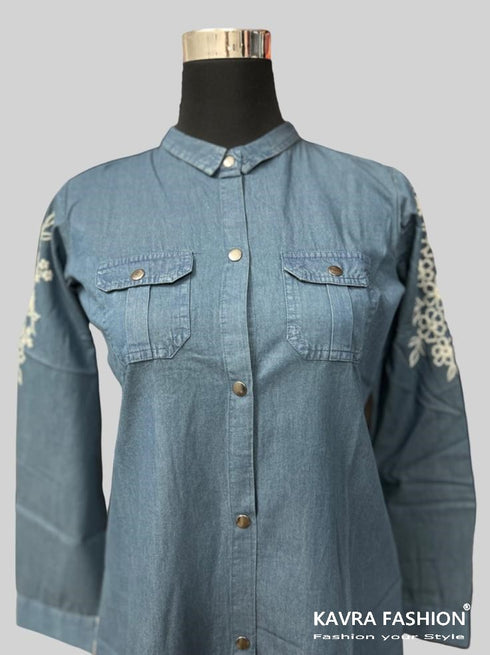 Readymade Greyish Blue100% Denim Knee Length Kurti