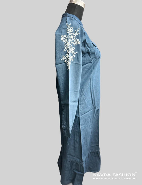 Readymade Greyish Blue100% Denim Knee Length Kurti