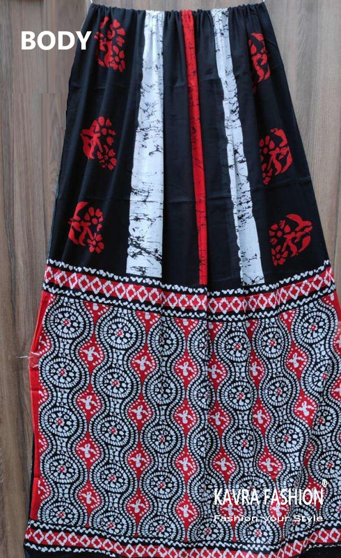 Black Hand Printed Mulmul Saree Black Red White Border