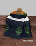 Black Hand Printed Mulmul Saree Black Green White Border