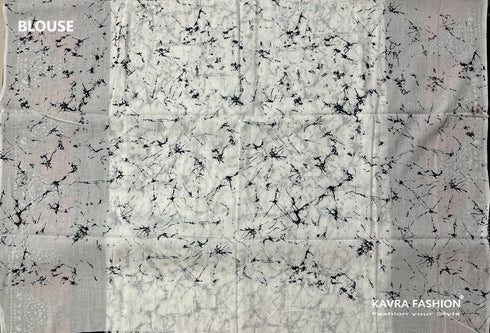 Black Hand Printed Red Geometric Print Mulmul Saree