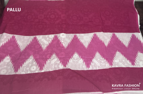 Pink Hand Printed Mulmul Saree with White Border