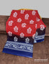 Maroon Red Hand Block Printed Mulmul Saree Blue Border