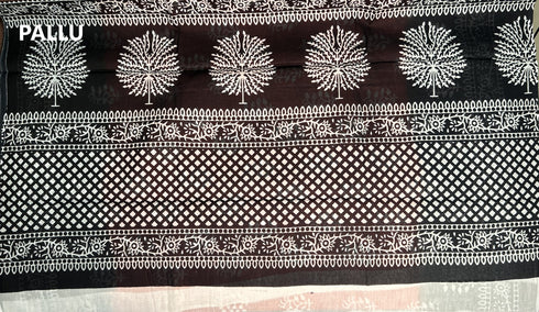 Red Hand Block Printed Mulmul Saree Black Border