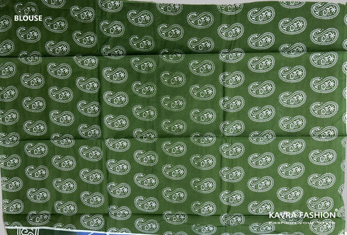 Blue and Green Geometric Print Mulmul Saree