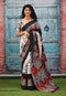 Black Hand Printed Red Geometric Print Mulmul Saree