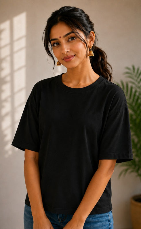 Women's Terry Oversized Plain T-Shirt